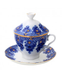 LOMONOSOV IMPERIAL PORCELAIN COVERED STEEP MUG AND SAUCER BASKET 250 ml/8.45 fl.oz