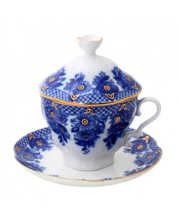 LOMONOSOV IMPERIAL PORCELAIN COVERED STEEP MUG AND SAUCER BASKET 250 ml/8.45 fl.oz