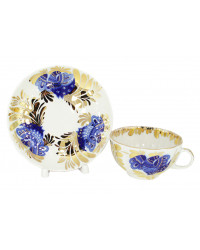  LOMONOSOV IMPERIAL PORCELAIN TEACUP AND SAUCER TULIP GOLDEN GARDEN 250 ML/8.45 OZ