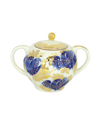 LOMONOSOV IMPERIAL PORCELAIN SUGAR BOWL TULIP GOLDEN GARDEN 15 OZ/450 ML