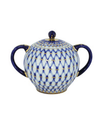 LOMONOSOV IMPERIAL PORCELAIN SUGAR BOWL TULIP COBALT NET 15 OZ/450 ML