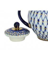 LOMONOSOV IMPERIAL PORCELAIN SUGAR BOWL TULIP COBALT NET TOP LID COVER