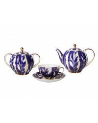 LOMONOSOV IMPERIAL PORCELAIN TEA SET SERVICE TULIP WINTER NIGHT 14 items
