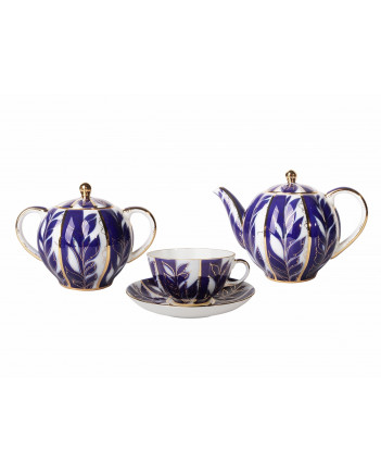 LOMONOSOV IMPERIAL PORCELAIN TEA SET SERVICE TULIP WINTER NIGHT 14 items