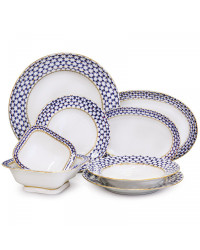 LOMONOSOV IMPERIAL PORCELAIN DINNER SET COBALT NET 24 items