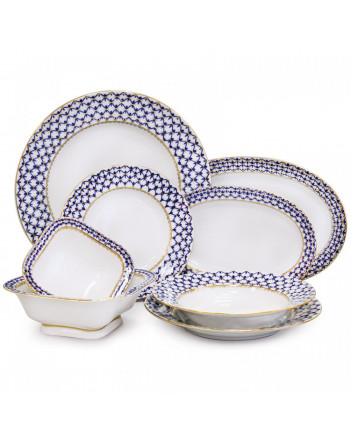 LOMONOSOV IMPERIAL PORCELAIN DINNER SET COBALT NET 24 items