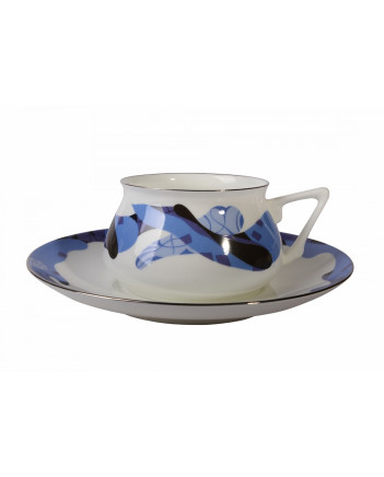 LOMONOSOV IMPERIAL BONE CHINA PORCELAIN ESPRESSO CUP BILIBINA-1 BLUE CARAMEL 180 ml 6.1 oz