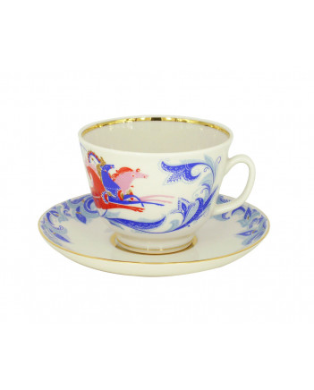 LOMONOSOV IMPERIAL PORCELAIN TEACUP AND SAUCER GIFT RUSSIAN TROIKA 375 ML/12.7OZ
