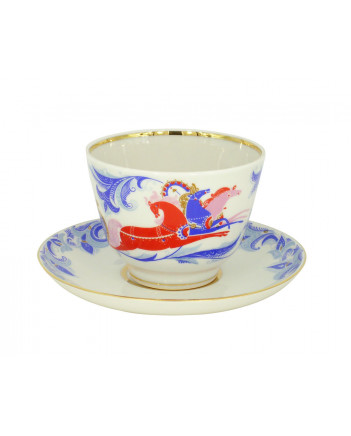 LOMONOSOV IMPERIAL PORCELAIN TEACUP AND SAUCER GIFT RUSSIAN TROIKA 375 ML/12.7OZ