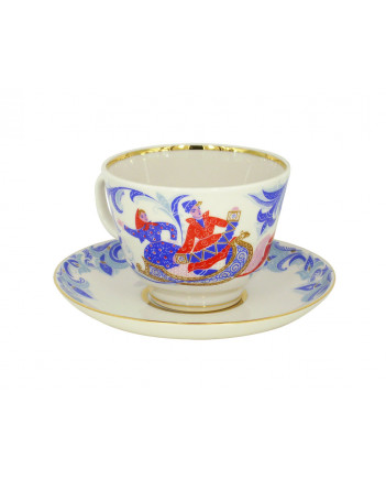 LOMONOSOV IMPERIAL PORCELAIN TEACUP AND SAUCER GIFT RUSSIAN TROIKA 375 ML/12.7OZ