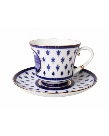 LOMONOSOV IMPERIAL PORCELAIN TEACUP AND SAUCER BANQUET SWAN BRIDGE 220 ml 7.4 oz