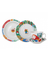 LOMONOSOV IMPERIAL PORCELAIN BABY SET 4PC: CUP, SAUCER, PLATE AND BOWL MASHA AND BEAR