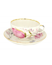  LOMONOSOV IMPERIAL PORCELAIN TEACUP AND SAUCER TULIP PINK TULIPS 250 ML/8.45 OZ