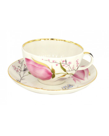  LOMONOSOV IMPERIAL PORCELAIN TEACUP AND SAUCER TULIP PINK TULIPS 250 ML/8.45 OZ