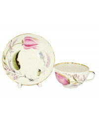  LOMONOSOV IMPERIAL PORCELAIN TEACUP AND SAUCER TULIP PINK TULIPS 250 ML/8.45 OZ