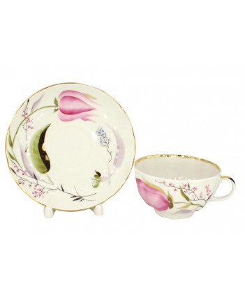  LOMONOSOV IMPERIAL PORCELAIN TEACUP AND SAUCER TULIP PINK TULIPS 250 ML/8.45 OZ