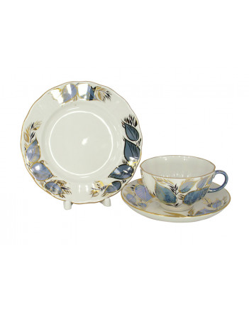 LOMONOSOV IMPERIAL PORCELAIN TEACUP TRIO TULIP MOONLIGHT