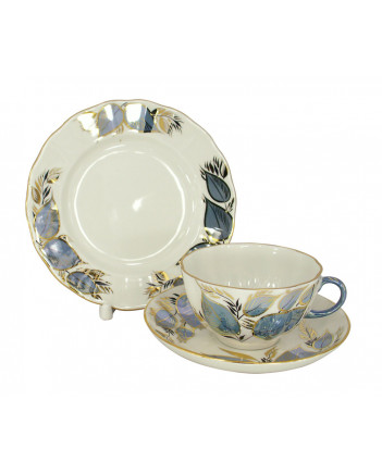 LOMONOSOV IMPERIAL PORCELAIN TEACUP TRIO TULIP MOONLIGHT