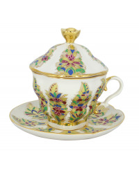 LOMONOSOV IMPERIAL PORCELAIN COVERED STEEP MUG AND SAUCER FANTASTIC FLOWER 250 ml/8.45 fl.oz