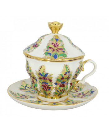 LOMONOSOV IMPERIAL PORCELAIN COVERED STEEP MUG AND SAUCER FANTASTIC FLOWER 250 ml/8.45 fl.oz