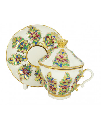 LOMONOSOV IMPERIAL PORCELAIN COVERED STEEP MUG AND SAUCER FANTASTIC FLOWER 250 ml/8.45 fl.oz