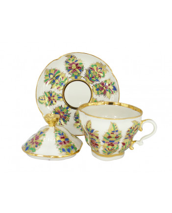LOMONOSOV IMPERIAL PORCELAIN COVERED STEEP MUG AND SAUCER FANTASTIC FLOWER 250 ml/8.45 fl.oz