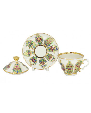 LOMONOSOV IMPERIAL PORCELAIN COVERED STEEP MUG AND SAUCER FANTASTIC FLOWER 250 ml/8.45 fl.oz