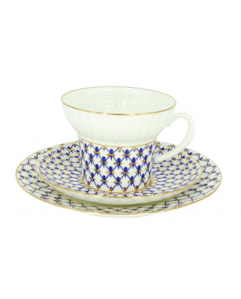 LOMONOSOV IMPERIAL BONE CHINA PORCELAIN TEA SET SERVICE COBALT NET WAVE 20 items