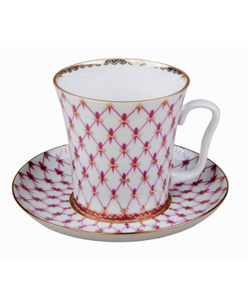 LOMONOSOV IMPERIAL PORCELAIN COFFEE LATTE HOT CHOCOLATE MUG RED NET 360 ml/12.2 fl.oz
