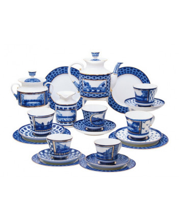 LOMONOSOV IMPERIAL PORCELAIN TEA SET SERVICE BRIDGES OF PETERSBURG 20 items