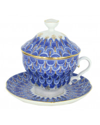 LOMONOSOV IMPERIAL PORCELAIN COVERED STEEP MUG AND SAUCER FORGET ME NOT 250 ml/8.45 fl.oz