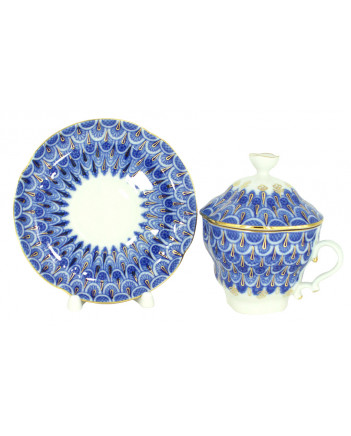 LOMONOSOV IMPERIAL PORCELAIN COVERED STEEP MUG AND SAUCER FORGET ME NOT 250 ml/8.45 fl.oz