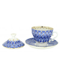 LOMONOSOV IMPERIAL PORCELAIN COVERED STEEP MUG AND SAUCER FORGET ME NOT 250 ml/8.45 fl.oz