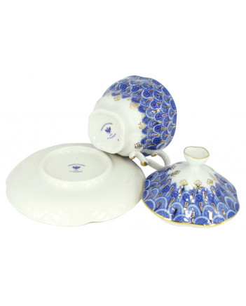 LOMONOSOV IMPERIAL PORCELAIN COVERED STEEP MUG AND SAUCER FORGET ME NOT 250 ml/8.45 fl.oz