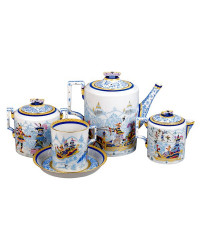 LOMONOSOV IMPERIAL PORCELAIN TEA SET SERVICE WINTER FANS 10 items