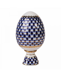 LOMONOSOV IMPERIAL PORCELAIN EASTER EGG ON STAND COBALT NET