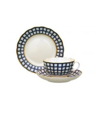 LOMONOSOV IMPERIAL PORCELAIN TEACUP TRIO TULIP COBALT CELL