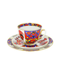LOMONOSOV IMPERIAL PORCELAIN TEACUP TRIO SPRING FOLK PATTERNS 230 ML/7.8 OZ