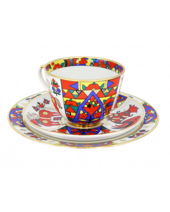 LOMONOSOV IMPERIAL PORCELAIN TEACUP TRIO SPRING FOLK PATTERNS 230 ML/7.8 OZ