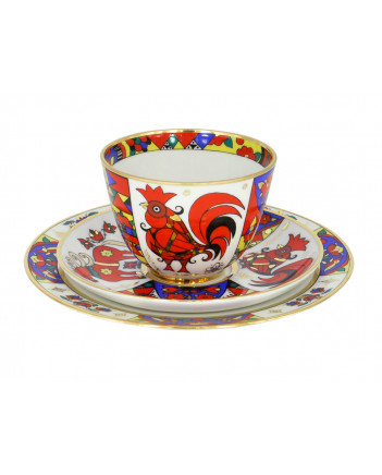 LOMONOSOV IMPERIAL PORCELAIN TEACUP TRIO SPRING FOLK PATTERNS 230 ML/7.8 OZ