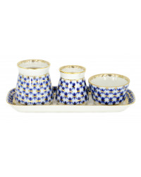 LOMONOSOV IMPERIAL PORCELAIN SPICE SET COBALT NET 4 ITEMS