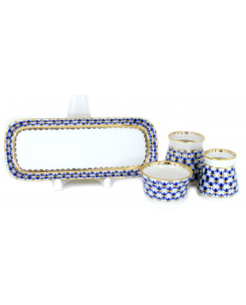 LOMONOSOV IMPERIAL PORCELAIN SPICE SET COBALT NET 4 ITEMS