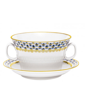 LOMONOSOV IMPERIAL PORCELAIN SOUP BOWL COBALT NET 