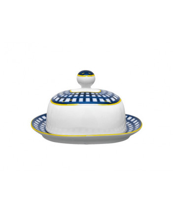 LOMONOSOV IMPERIAL PORCELAIN BUTTER HOLDER DISH COBALT CELL