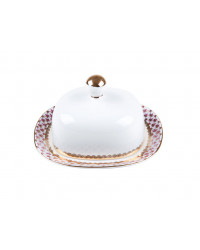 LOMONOSOV IMPERIAL PORCELAIN BUTTER HOLDER DISH RED NET