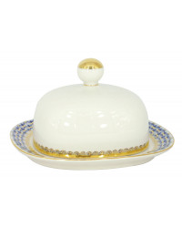 LOMONOSOV IMPERIAL PORCELAIN BUTTER HOLDER DISH COBALT NET