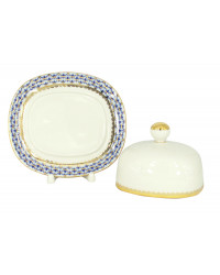 LOMONOSOV IMPERIAL PORCELAIN BUTTER HOLDER DISH COBALT NET