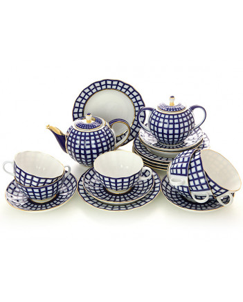 LOMONOSOV IMPERIAL PORCELAIN TEA SET SERVICE TULIP COBALT CELL 20 items