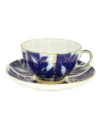  LOMONOSOV IMPERIAL PORCELAIN TEACUP AND SAUCER TULIP WINTER NIGHT 250 ML/8.45 OZ