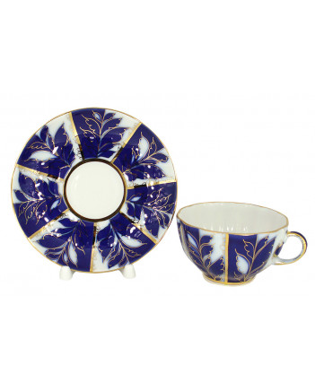  LOMONOSOV IMPERIAL PORCELAIN TEACUP AND SAUCER TULIP WINTER NIGHT 250 ML/8.45 OZ